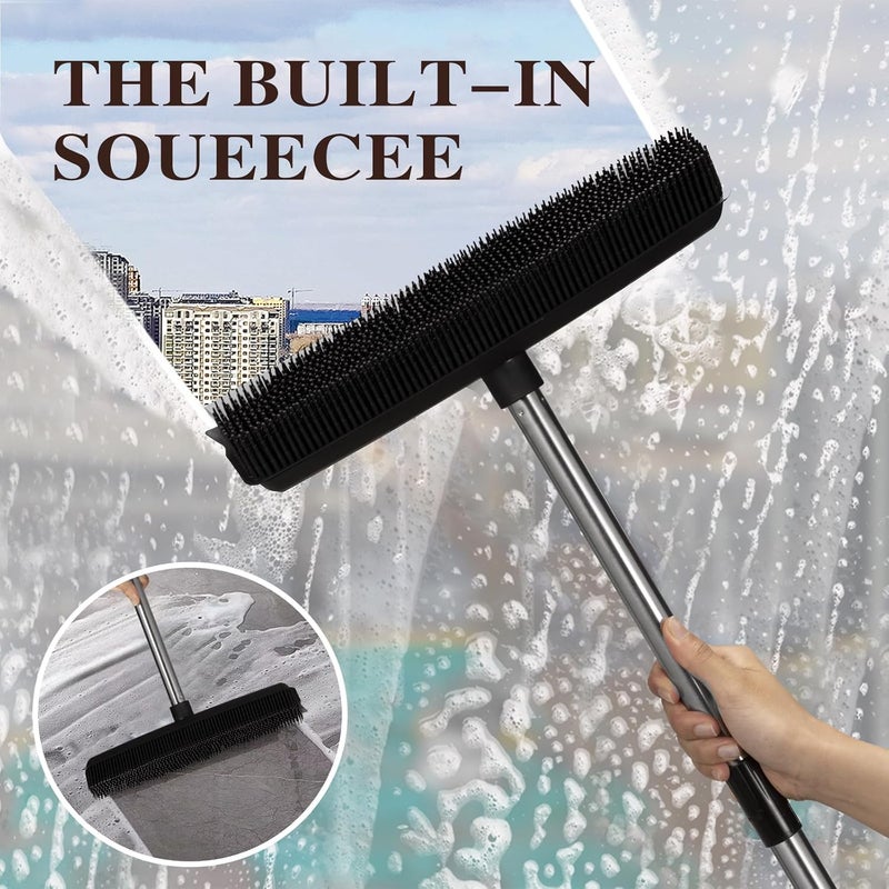 Bryquelin Pet Rubber Broom with 49inch Long Handle, Portable Detailing Lint Remover, Soft Push Broom for Fluff Carpet, Hardwood, Tile, Window (Black) - Image 3